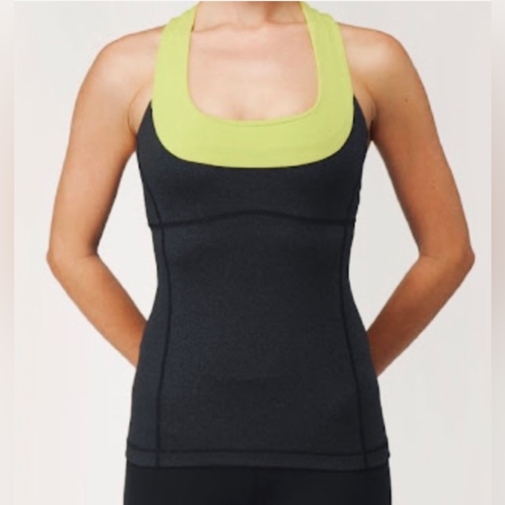 Lululemon Athletica Gray and Yellow Fitted Sleeveless Tank Top EUC